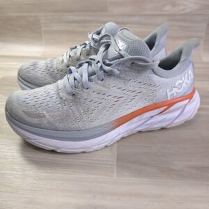 Hoka One One Clifton 8 Running Shoes Womens Size 9 Gray Orange Cushioned 1119394